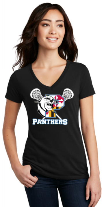 PANTHERS LAX - MD Flag Women's Perfect Blend V-Neck (Black / Blue)