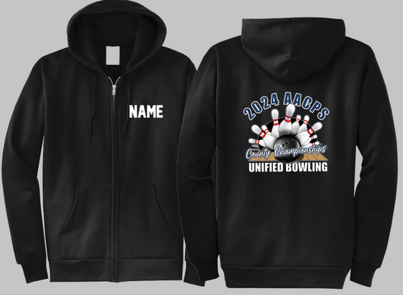 AACPS Unified Bowling - 2024 Championships Full Zip Hoodie with Name - ONLINE ONLY