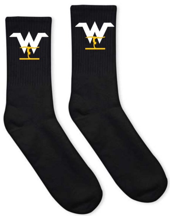 Warriors Gymnastics - Black Crew Socks with Logo (Embroidered Patch)