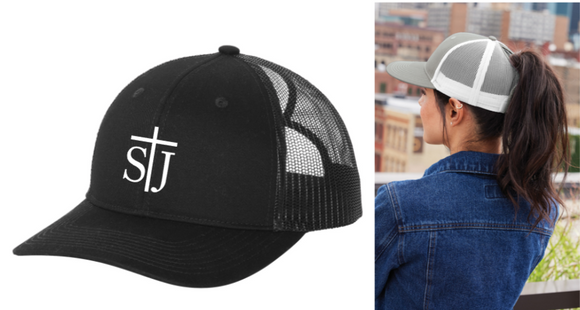 St. Joseph School - Snapback PONYTAIL Trucker Cap - STJ Logo (Printed)