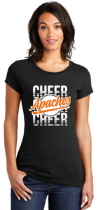 Apaches Cheer - Orange Glitter Lady Cut Short Sleeve Shirt (Black)