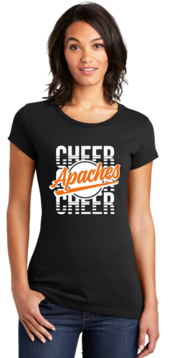 Apaches Cheer - Orange Glitter Lady Cut Short Sleeve Shirt (Black)