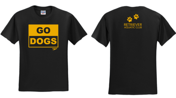 RAC Swimming - GO DOGS Short Sleeve Shirt (Black or Gold) (Youth or Adult)