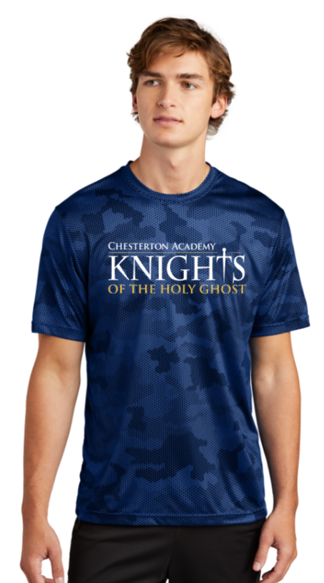 Chesterton Academy - KNIGHTS Blue Camo Hex Performance SS T-shirt