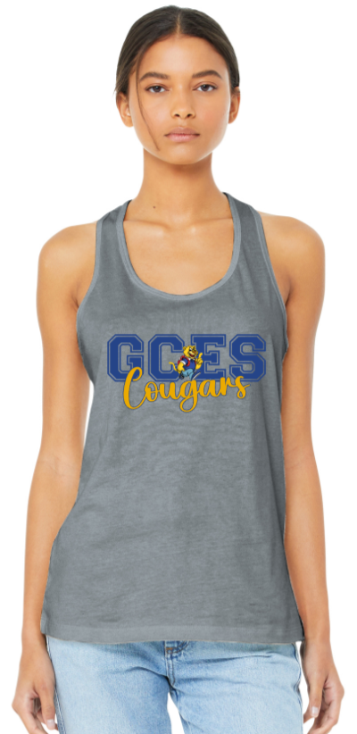 GCES - Cougars Grey Ladies Racer Back Tank Top