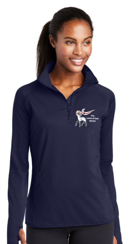 Lamb of God School - Lady 1/4 Zip Navy Blue Sport-Wick Stretch