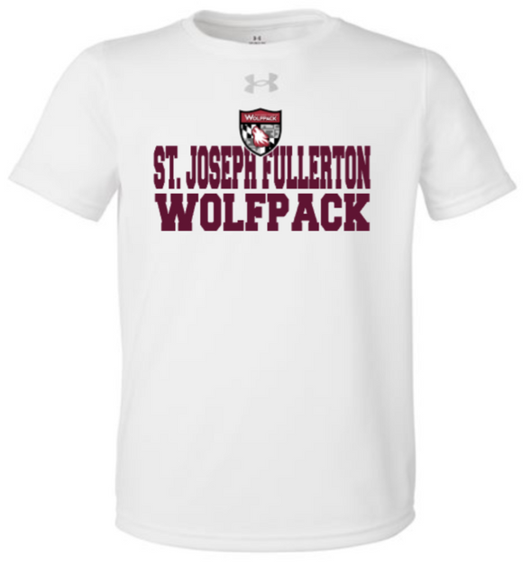 St. Joseph - Shield with Letters White Under Armour Short Sleeve T Shirt