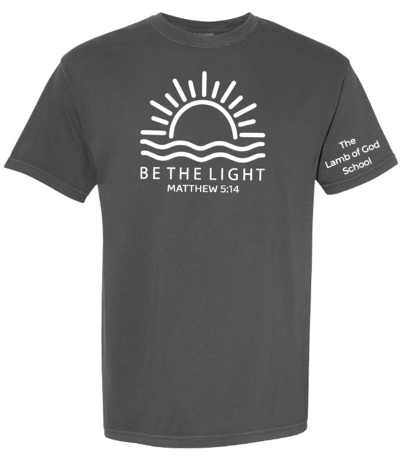 Lamb of God School - BE THE LIGHT - YOUTH SS T Shirt (Comfort Colors) (Pepper or White)