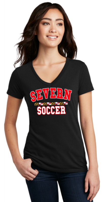 Severn Soccer - Black Ladies Vneck Short Sleeve T Shirt - DISTRICT BLEND