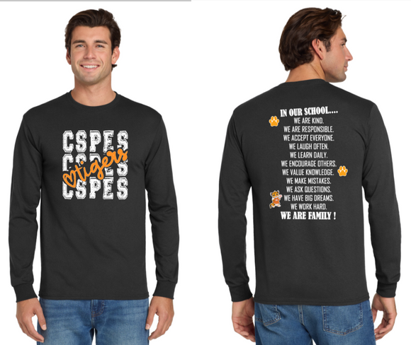 CSP Elementary - Tigers - Black Heavyweight Ring Spun Long Sleeve Tee (Adult)