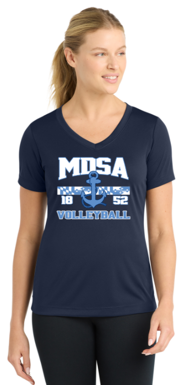 MDSA VBALL- Navy Blue Lady Cut VNeck Performance Short Sleeve Shirt