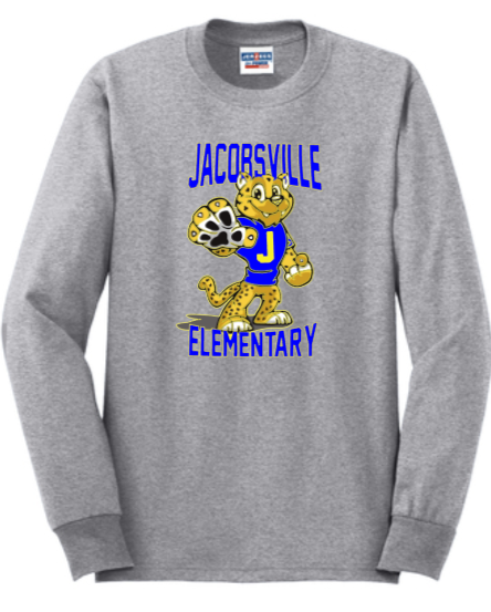 Jacobsville Elementary - Jaguar - Long Sleeve Shirt (Youth and Adult) (Grey or White)