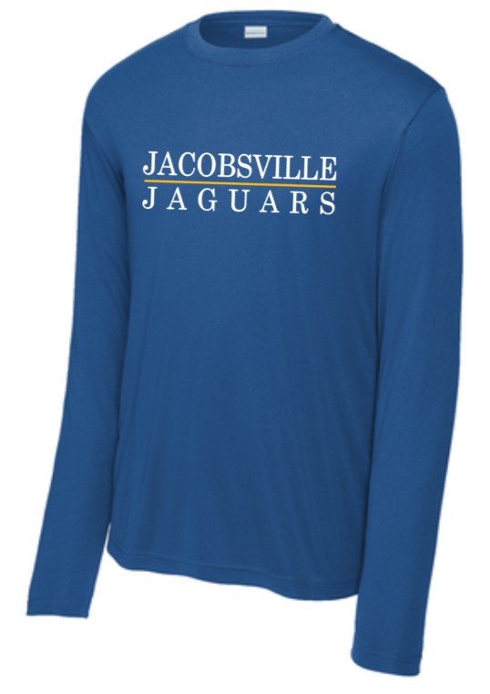 Jacobsville Elementary - Blue - Letters - Performance Long Sleeve T Shirt (Youth or Adult)