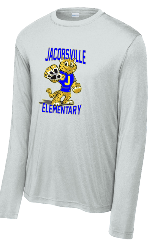 Jacobsville Elementary - Jaguar - Performance Long Sleeve T Shirt (Youth or Adult) (Grey or White)