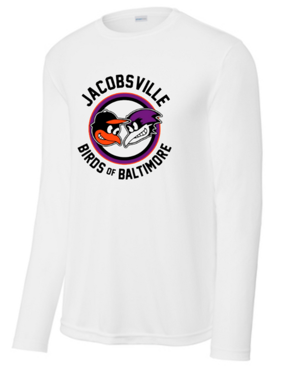 Jacobsville Elementary - Birds - Performance Long Sleeve T Shirt (Youth or Adult) (White or Silver)