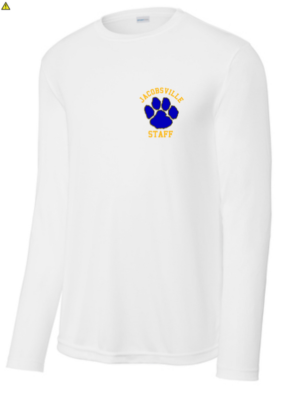 Jacobsville Elementary - White - Staff - Performance Long Sleeve T Shirt (Printed or Embroidery)