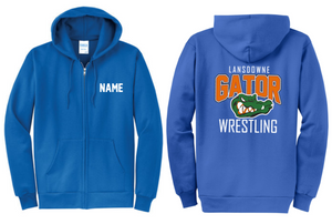 Gator Wrestling - Blue Full Zip Hoodie (Men's or Lady's Cuts)