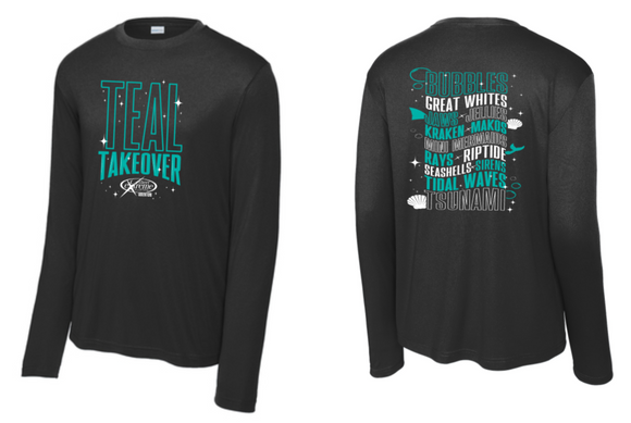 Teal Takeover - Black Performance Long Sleeve T Shirt (Youth or Adult)