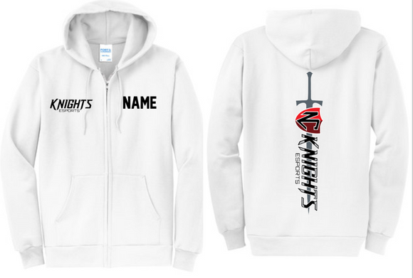 NCHS ESports - Sword White Full Zip Hoodie (Men's or Lady's Cuts)