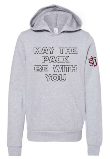 St. Joseph - MAY THE PACK BE WITH YOU - YOUTH Bella Canvas Hoodie - (Black, Mauve, Grey or Ivory)