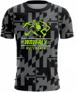 Waverly Watercats - Watercats Black MD Flag Ghost Short Sleeve Shirt