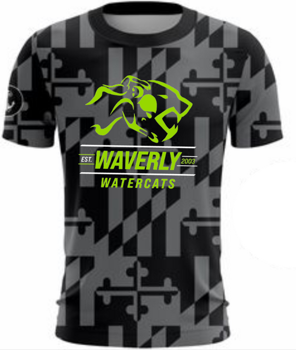Waverly Watercats - Watercats Black MD Flag Ghost Short Sleeve Shirt