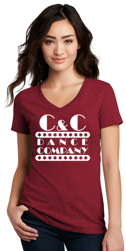 C & C Dance - Red Fleck Ladies Vneck Short Sleeve T Shirt - DISTRICT BLEND