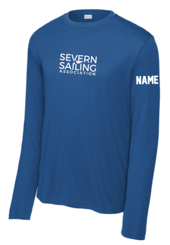 Severn Sailing - Royal Blue Small Letters Performance Long Sleeve T Shirt