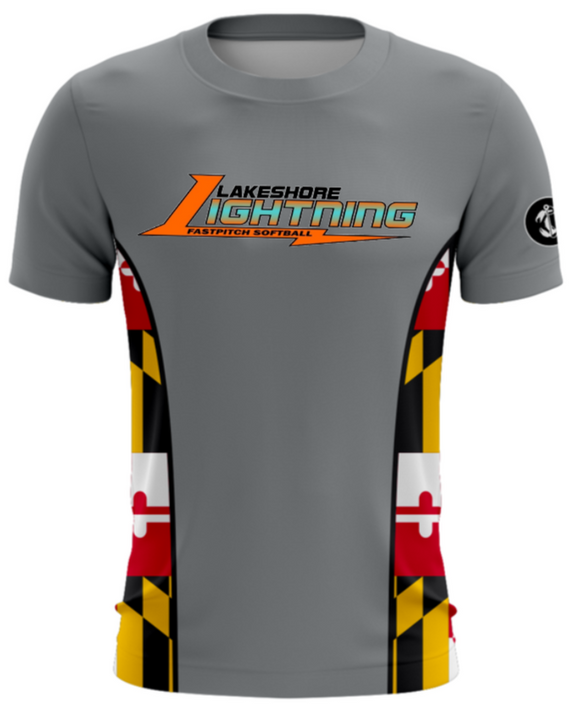 Lightning Softball - Side Flag Grey Short Sleeve Shirt