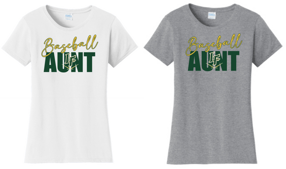 LF Baseball - Baseball Aunt Short Sleeve Lady T Shirt (White or Grey)