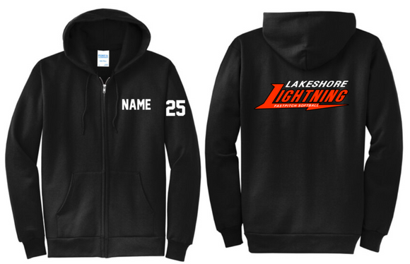 Lightning Softball - Full Zip Black Hoodie (Youth, Lady or Unisex)