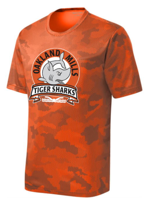 Oakland Mills Swim Team - Orange Camo Hex Short Sleeve Shirt