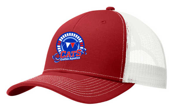 CATS Swimming - Red Snapback Trucker Hat (Printed)