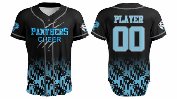 Panthers Cheer - Cheer Sublimination Full Button Short Sleeve Shirt (Youth and Adult)