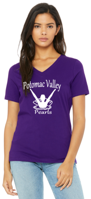 Pearls - Purple Bella Canvas Women’s Relaxed Jersey Short Sleeve V-Neck Tee