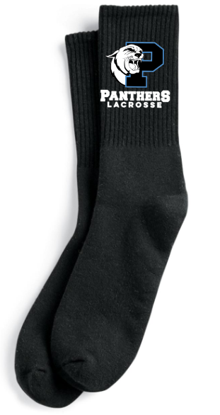 PANTHERS LAX - Black Crew Socks with Logo (Embroidered Patch)