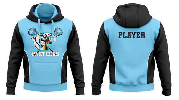 Panthers Lax - Hoodie Sublimated LIGHT BLUE with BLACK (Youth and Adult)