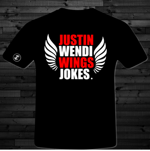 Justin Wendi Wings Jokes - Short Sleeve T Shirt (Men & Lady Cuts)