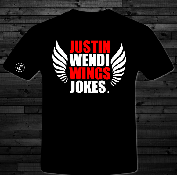 Justin Wendi Wings Jokes - Short Sleeve T Shirt (Men & Lady Cuts)