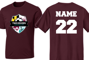 Two Rivers Soccer - Official Short Sleeve Performance Shirt (Maroon/White)