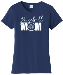LS Baseball - Traditional Baseball Mom Short Sleeve T Shirt - (Navy Blue or Grey)