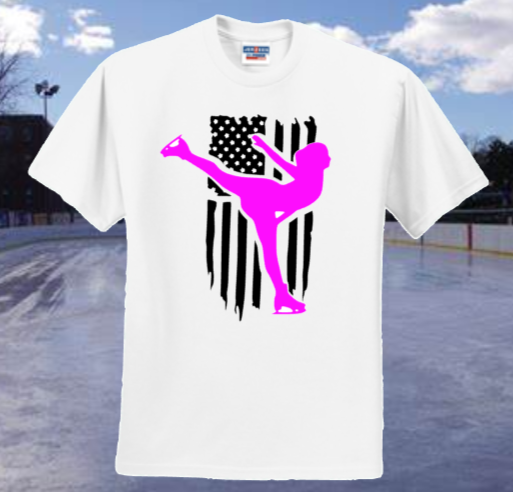 American Flag Figure Skating Short Sleeve T Shirt (White)