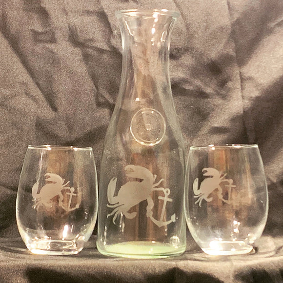 Crab & Anchor etched Wine Glass set