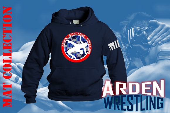 Arden Wrestling - Navy Blue Hoodie Red Circle Logo